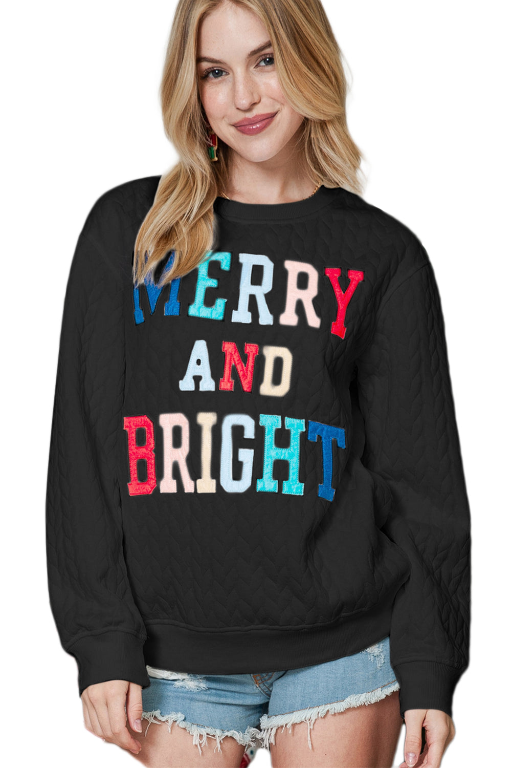 White Merry and Bright Quilted Sweatshirt