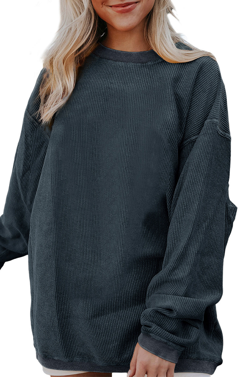 Apricot Drop Shoulder Crinkle Rib Oversized Sweatshirt