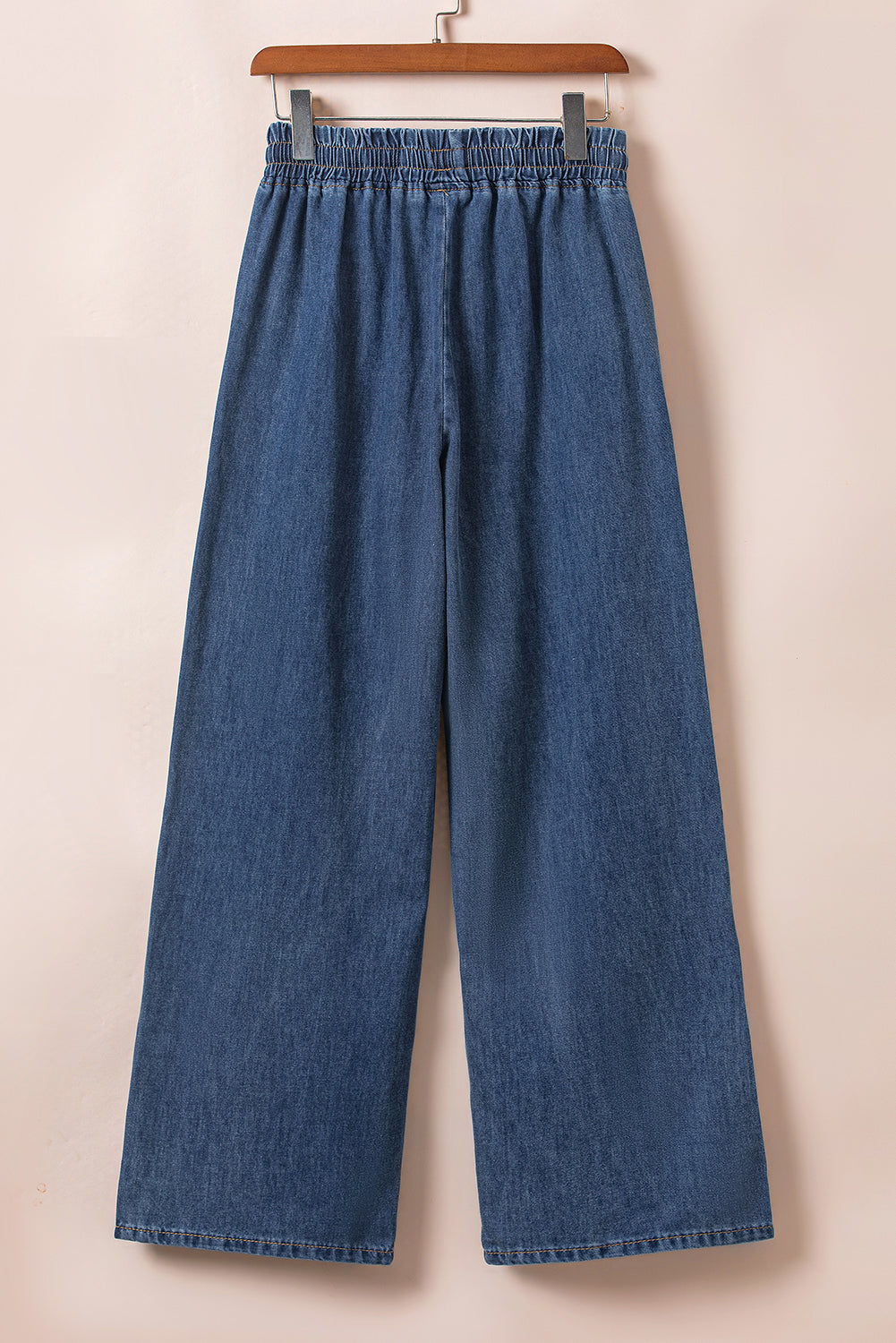 Medium Grey Drawstring Elastic Waist Wide Leg Jeans