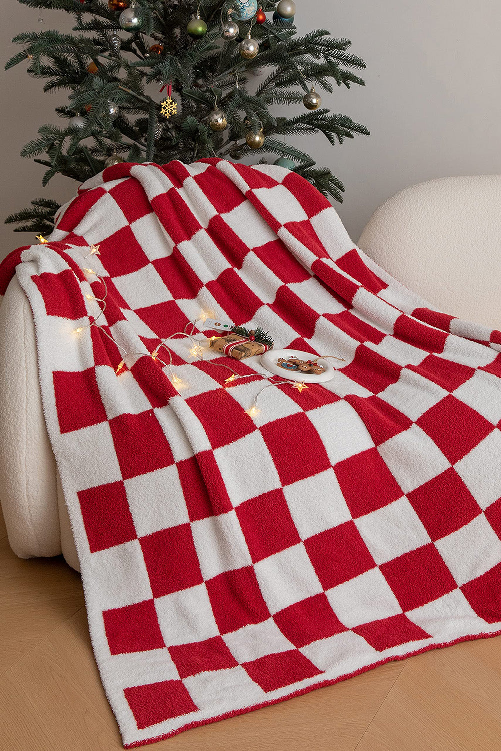 Fiery Red Christmas Checkerboard Flannel Blanket