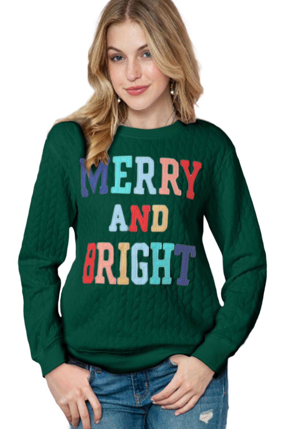 White Merry and Bright Quilted Sweatshirt