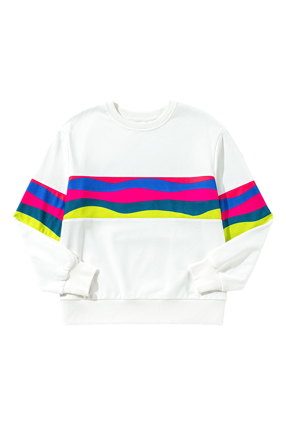 Green Colorful Striped Round Neck Long Sleeve Top