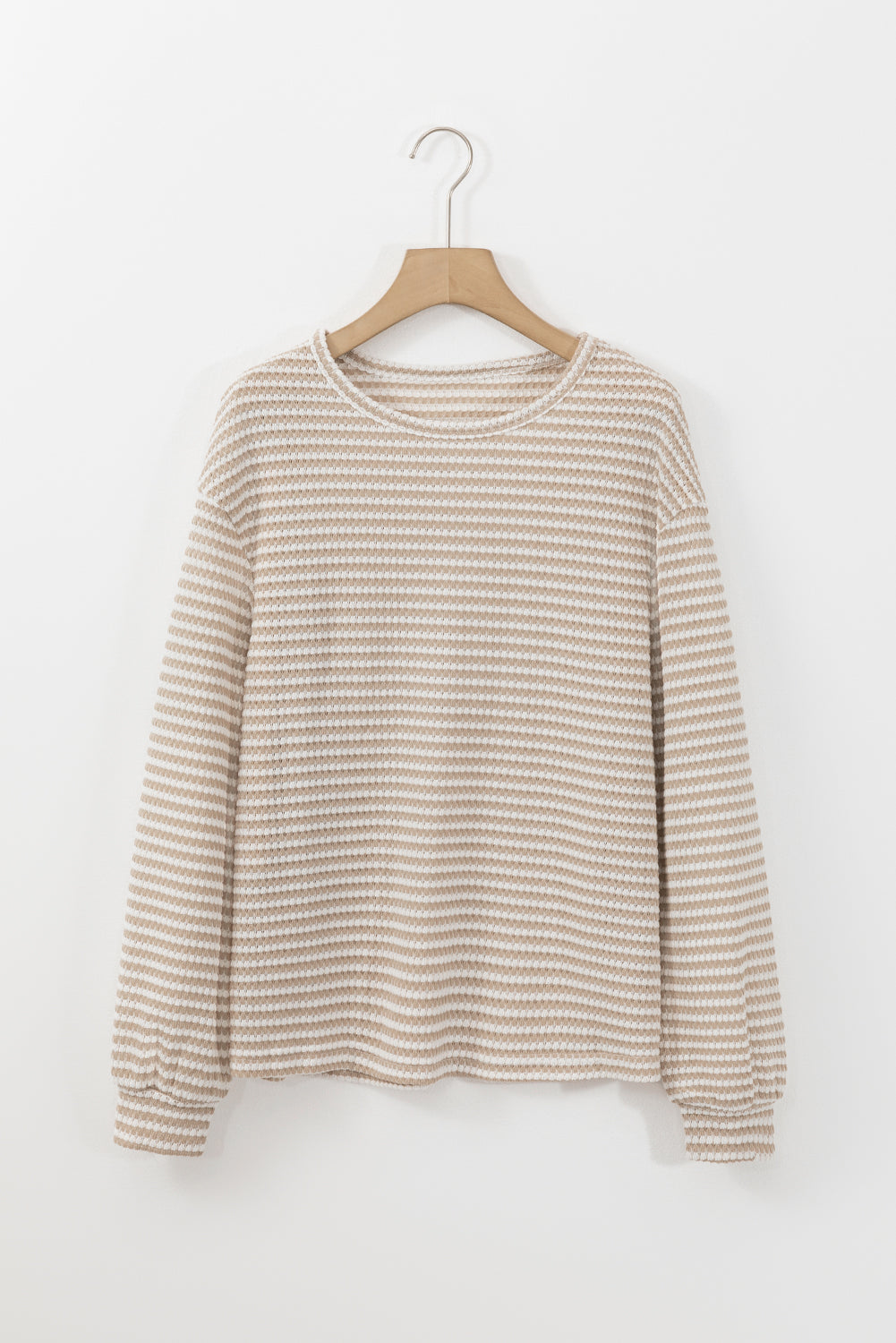 Rose Stripe Round Neck Drop Shoulder Long Sleeve Top