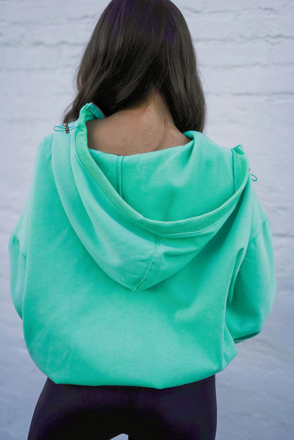 Mint Green Pocket Loose Half Zip Hoodie