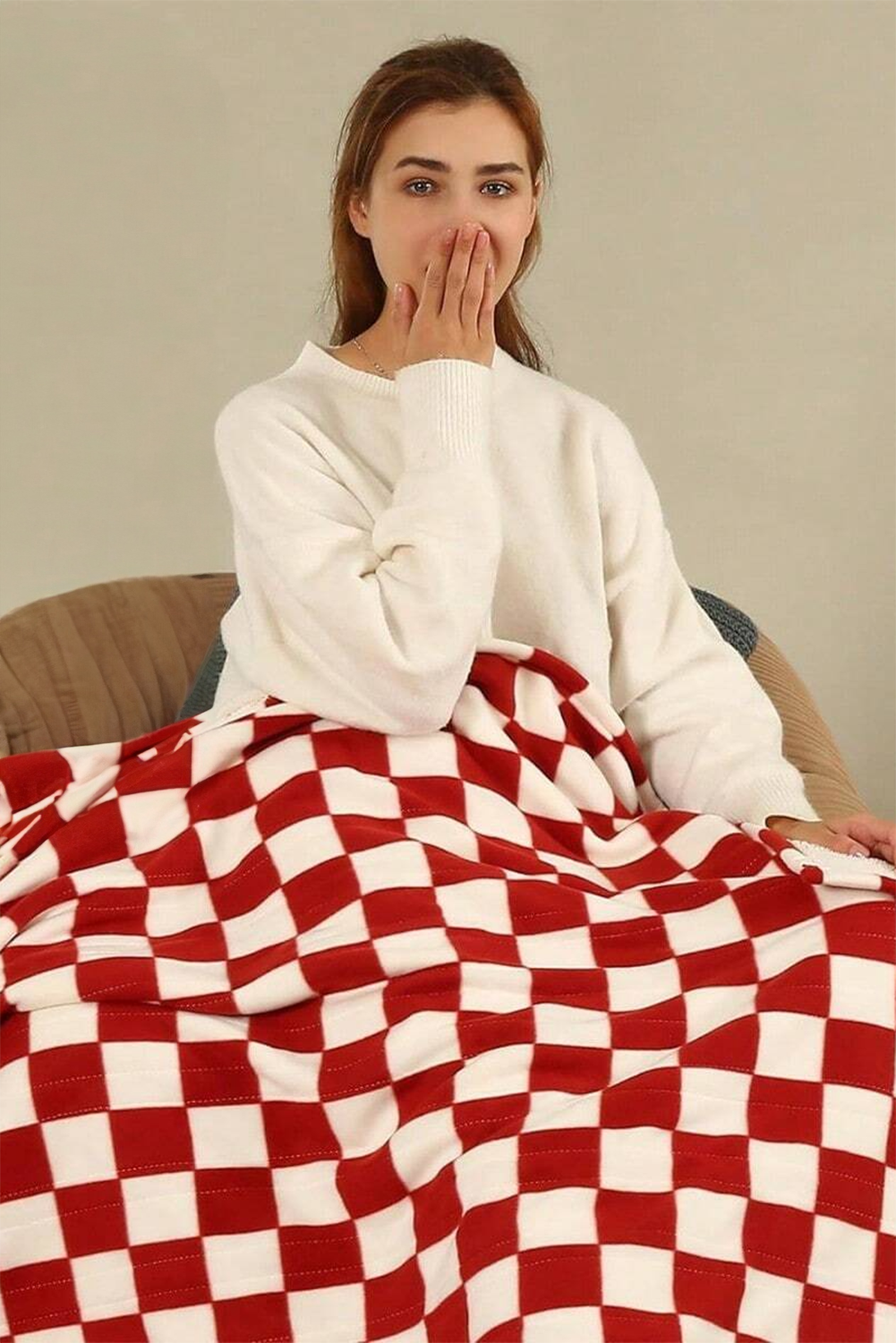 Fiery Red Christmas Checkerboard Flannel Blanket