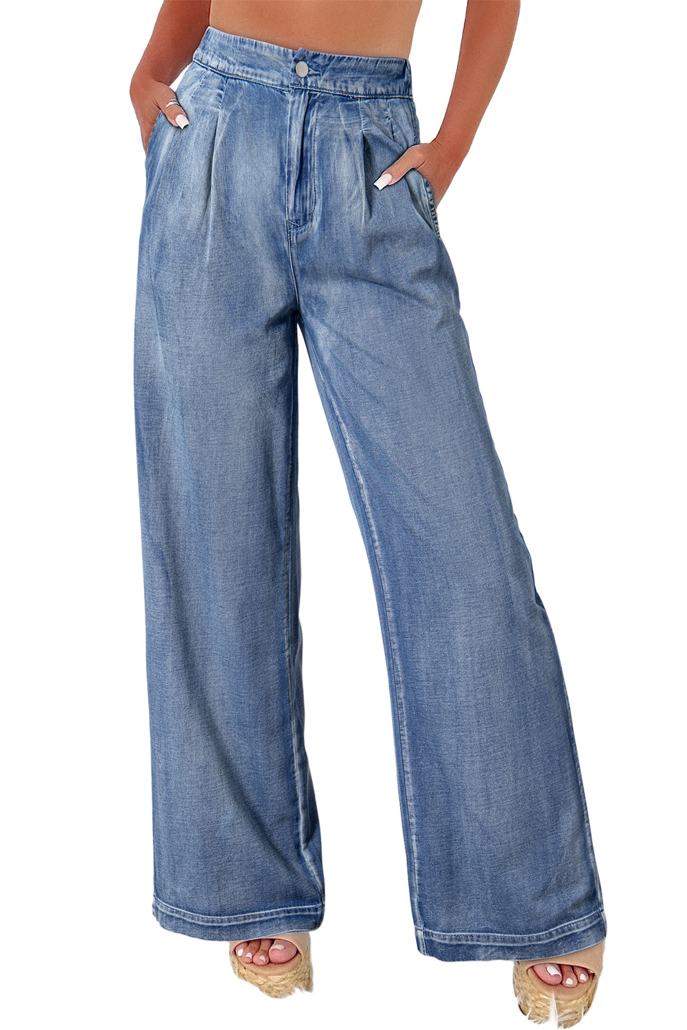 Dusk Blue Acid Wash Wide Leg High Waist Jeans