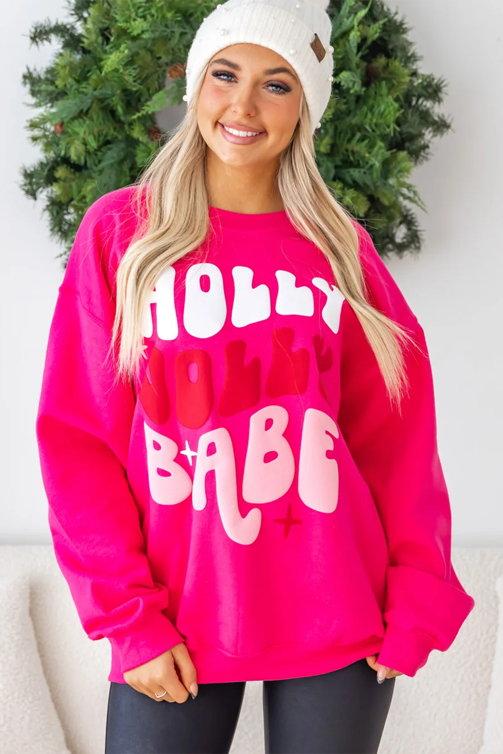 Rose Red Holly Jolly Babe Christmas Oversized Sweatshirt