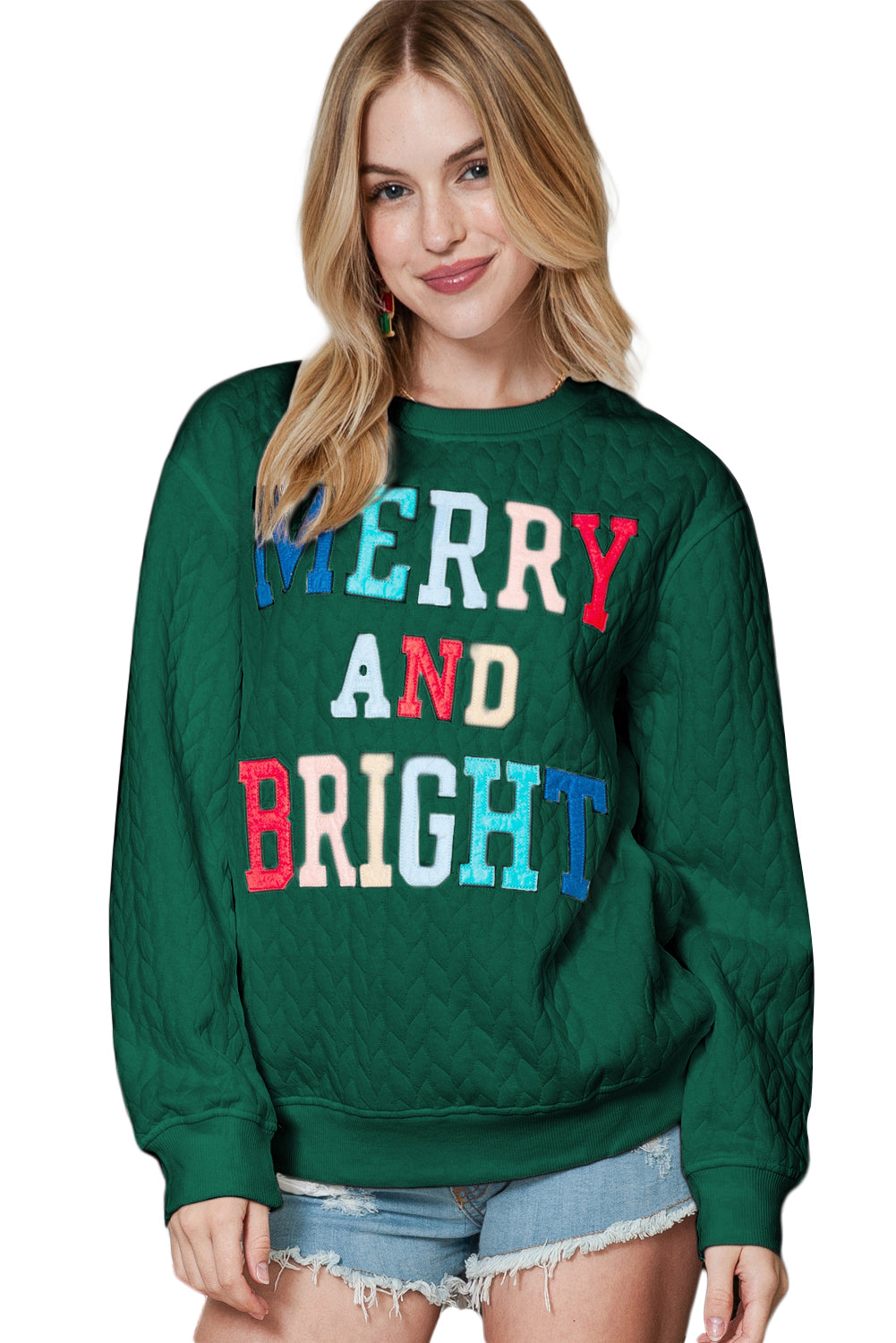 White Merry and Bright Quilted Sweatshirt