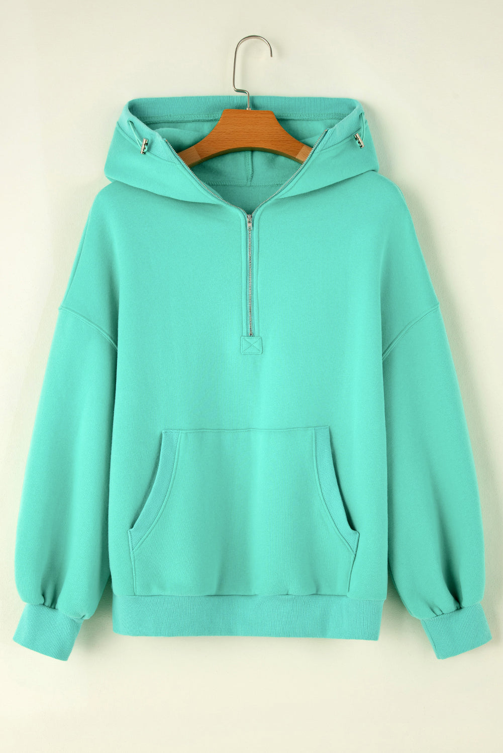 Mint Green Pocket Loose Half Zip Hoodie