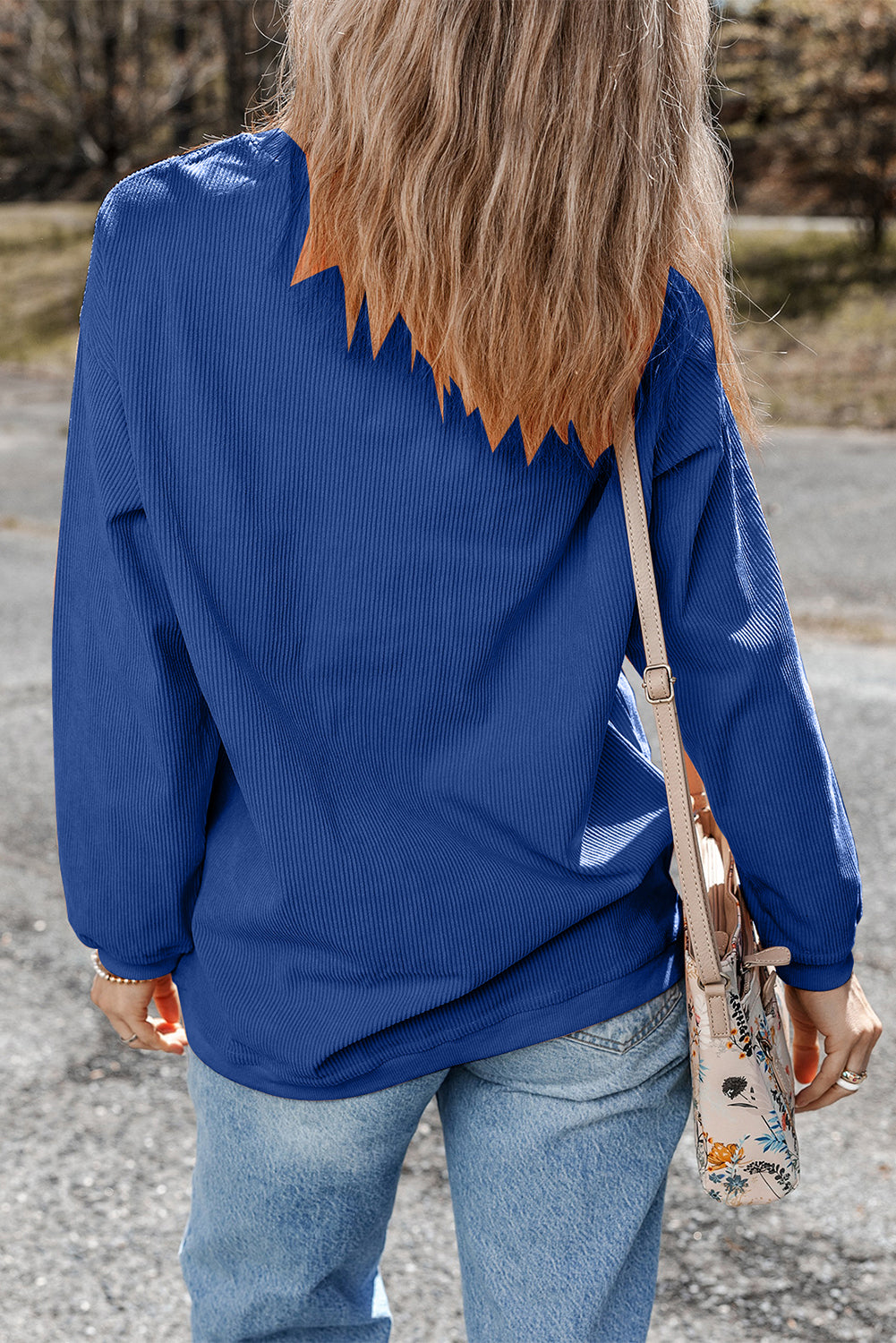 Apricot Drop Shoulder Crinkle Rib Oversized Sweatshirt