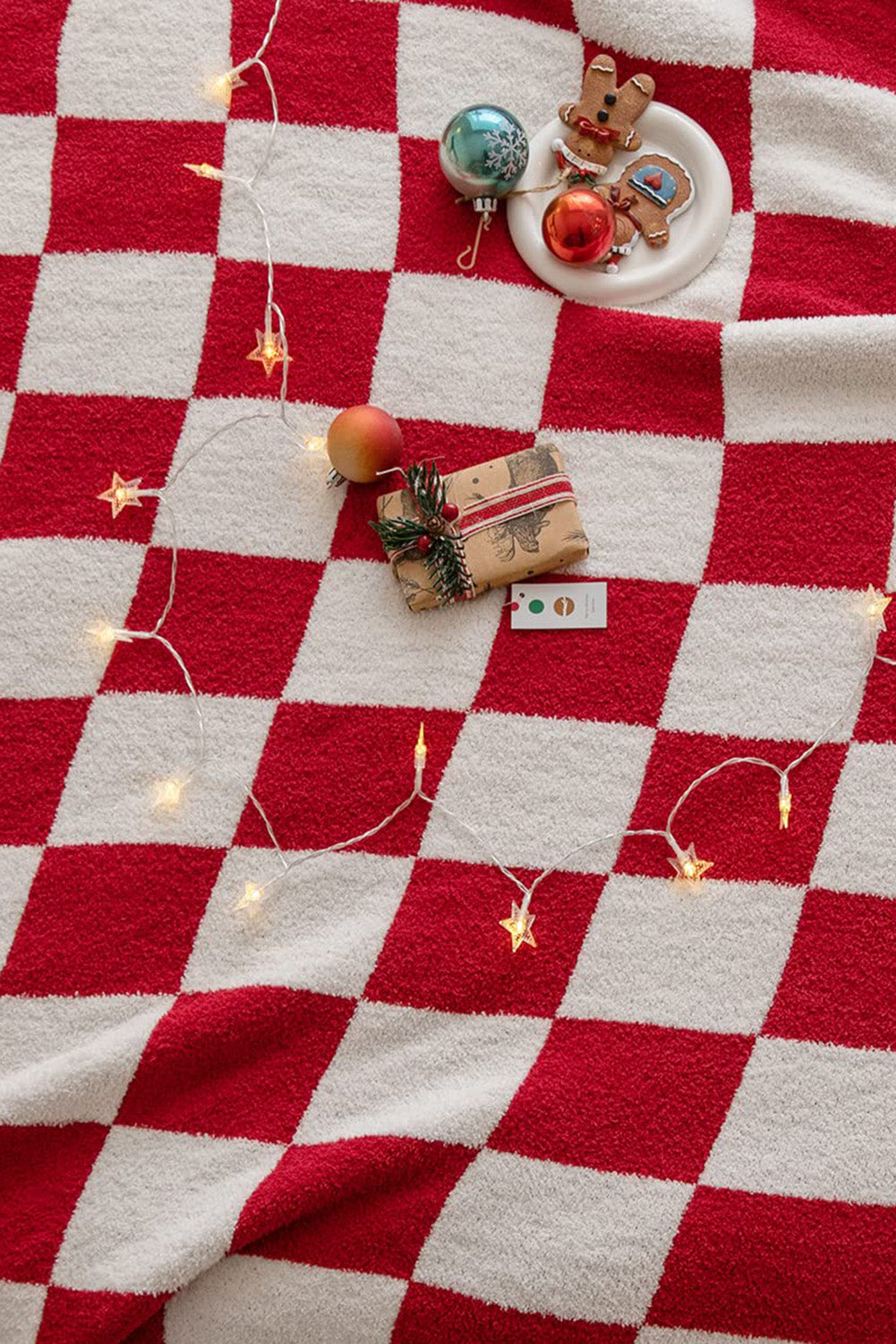 Fiery Red Christmas Checkerboard Flannel Blanket