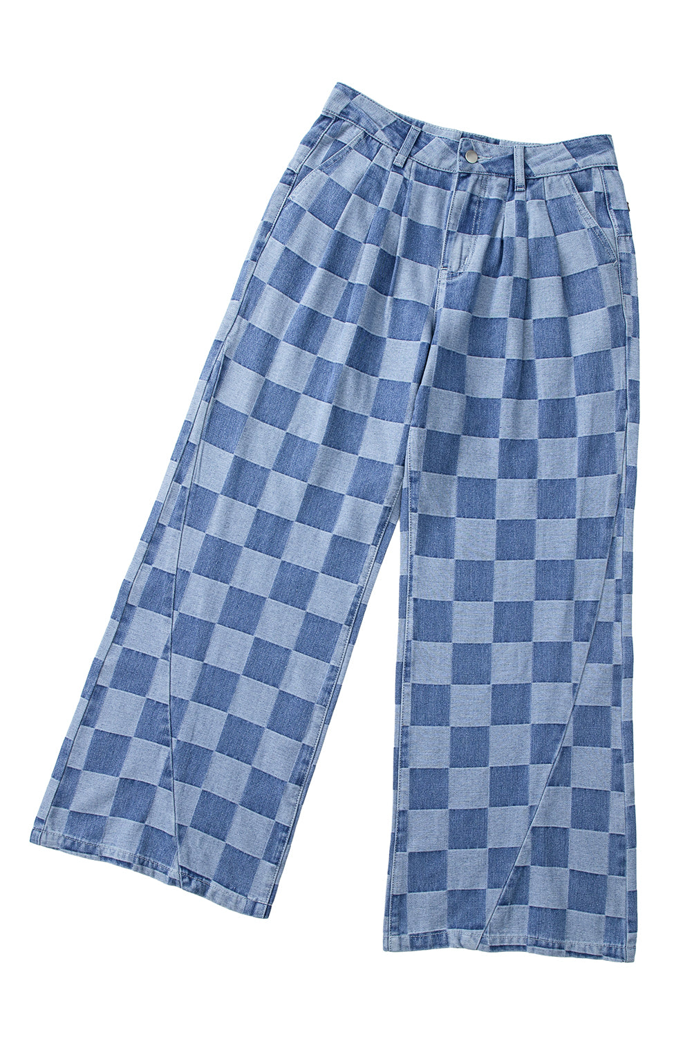 Dark Grey Checkered Light Washed Wide Leg Jeans