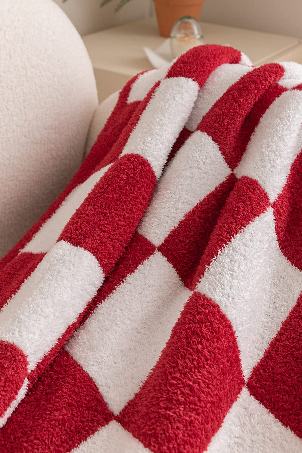 Fiery Red Christmas Checkerboard Flannel Blanket