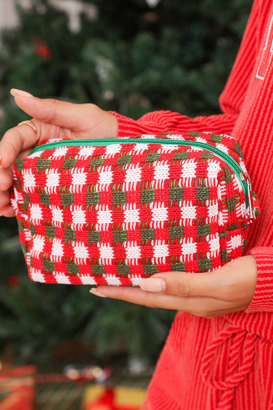 Racing Red Christmas Crochet Zipper Makeup Bag