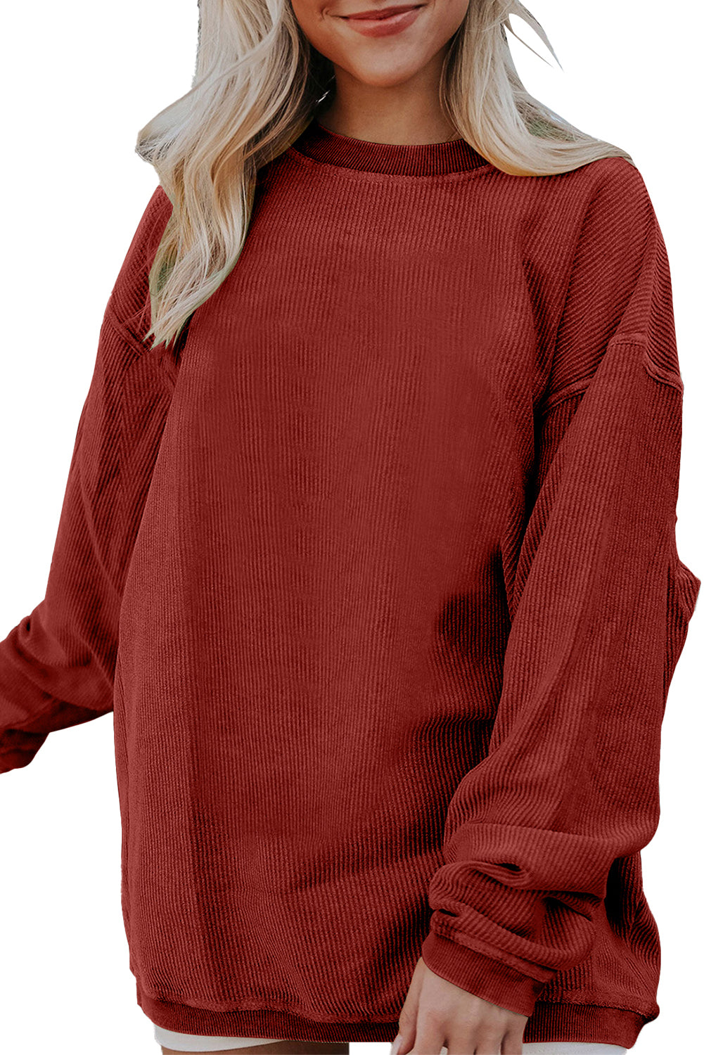 Apricot Drop Shoulder Crinkle Rib Oversized Sweatshirt