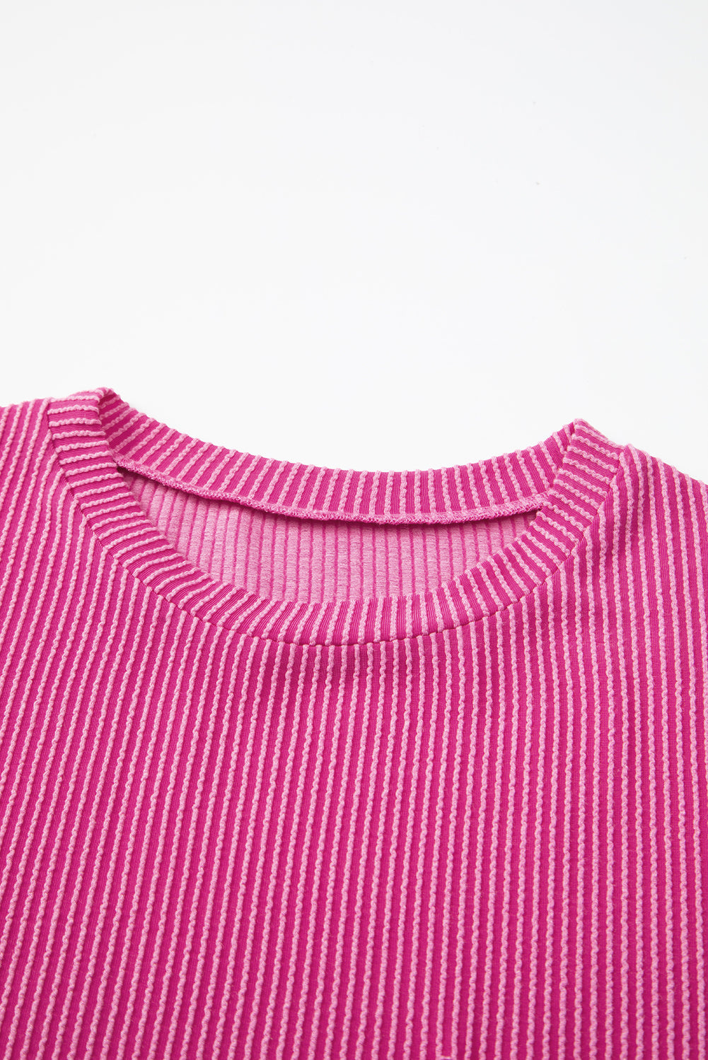 Pink Corded Knit Pocketed Loose Fit T Shirt