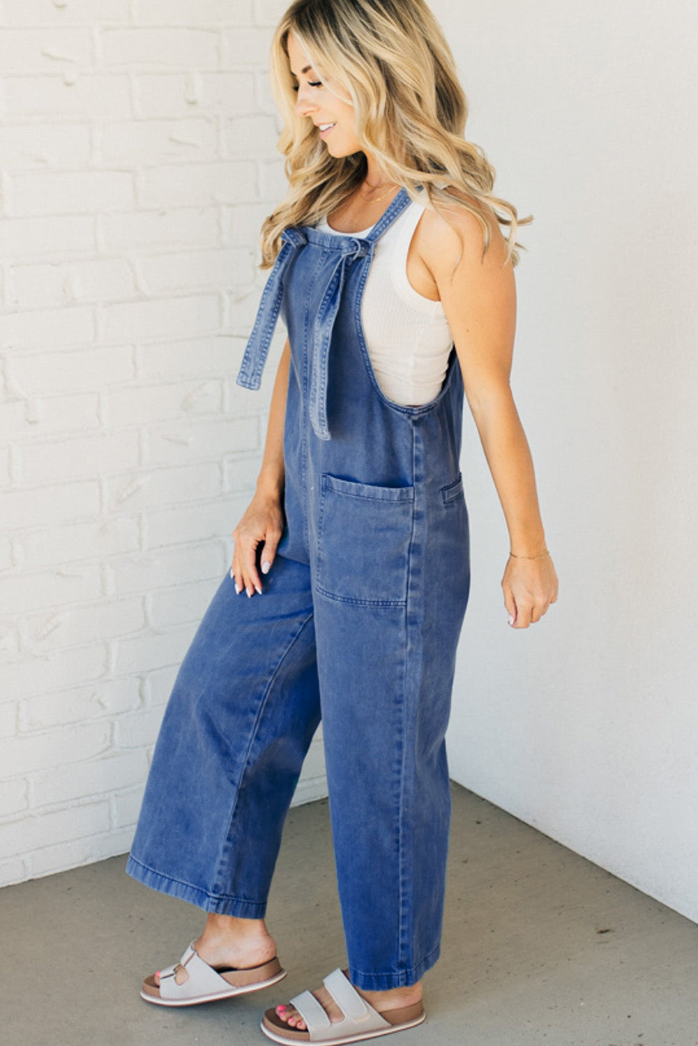 Prussian Blue Wide Leg Denim Jumpsuit