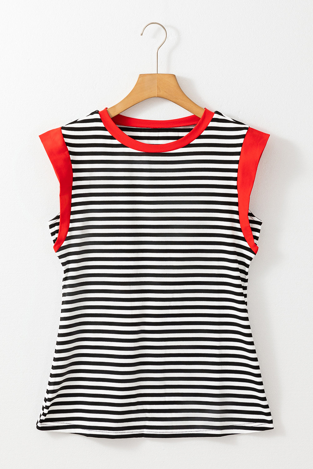 Black Stripe Colorblock Edge Round Neck Tank Top